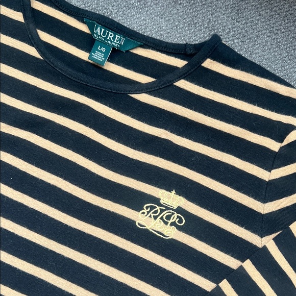 Ralph Lauren Black and Tan Striped Blouse - Picture 2 of 4